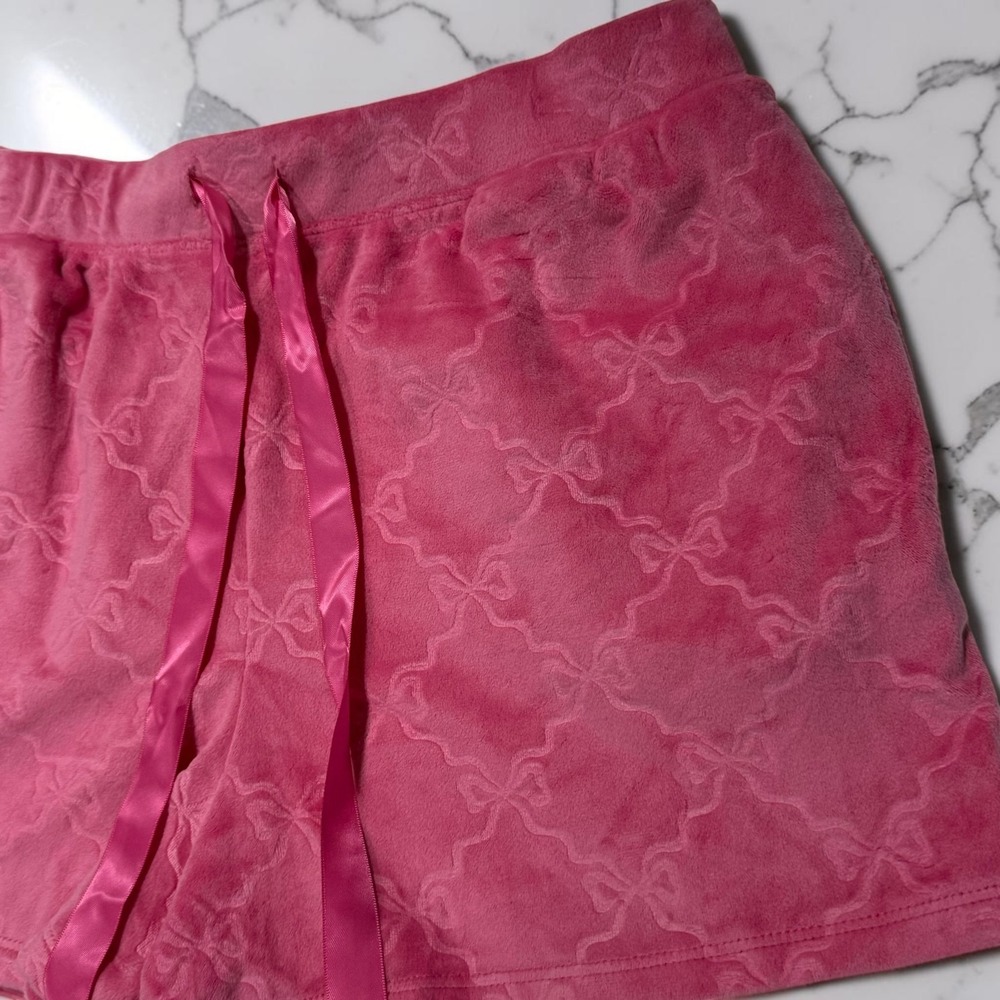 Holiday Time Pink Plush Bow Embossed Lounge Sleep Shorts Women's M (8-10) - Picture 2 of 5